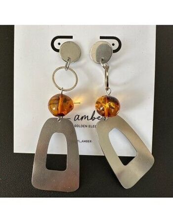 Boucles d'oreilles Design Ambre avec clous en acier inoxydable - faites main (007) 1