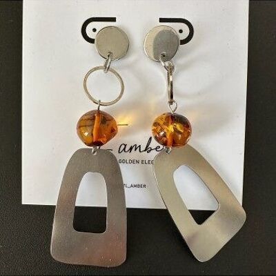 Design Amber earrings with stainless steel studs - handmade (007)