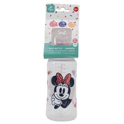 Stor Weithals-Babyflasche 360 ​​ml Silikonsauger 3 Positionen Minnie Mouse Herz voll