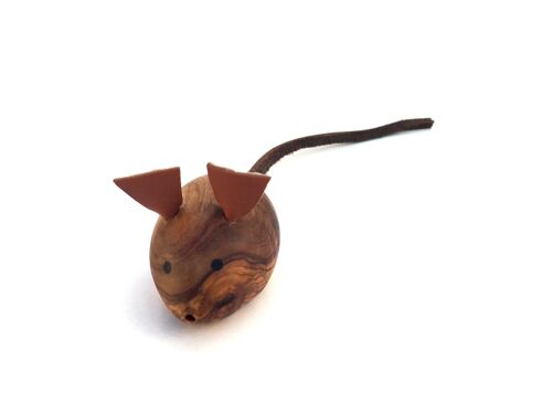 Maus Spielmaus für Katzen, Kater Katzenspielzeug Olivenholz
