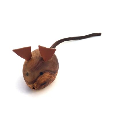 Ratón de juguete para gatos, juguete para gatos tomcat de madera de olivo