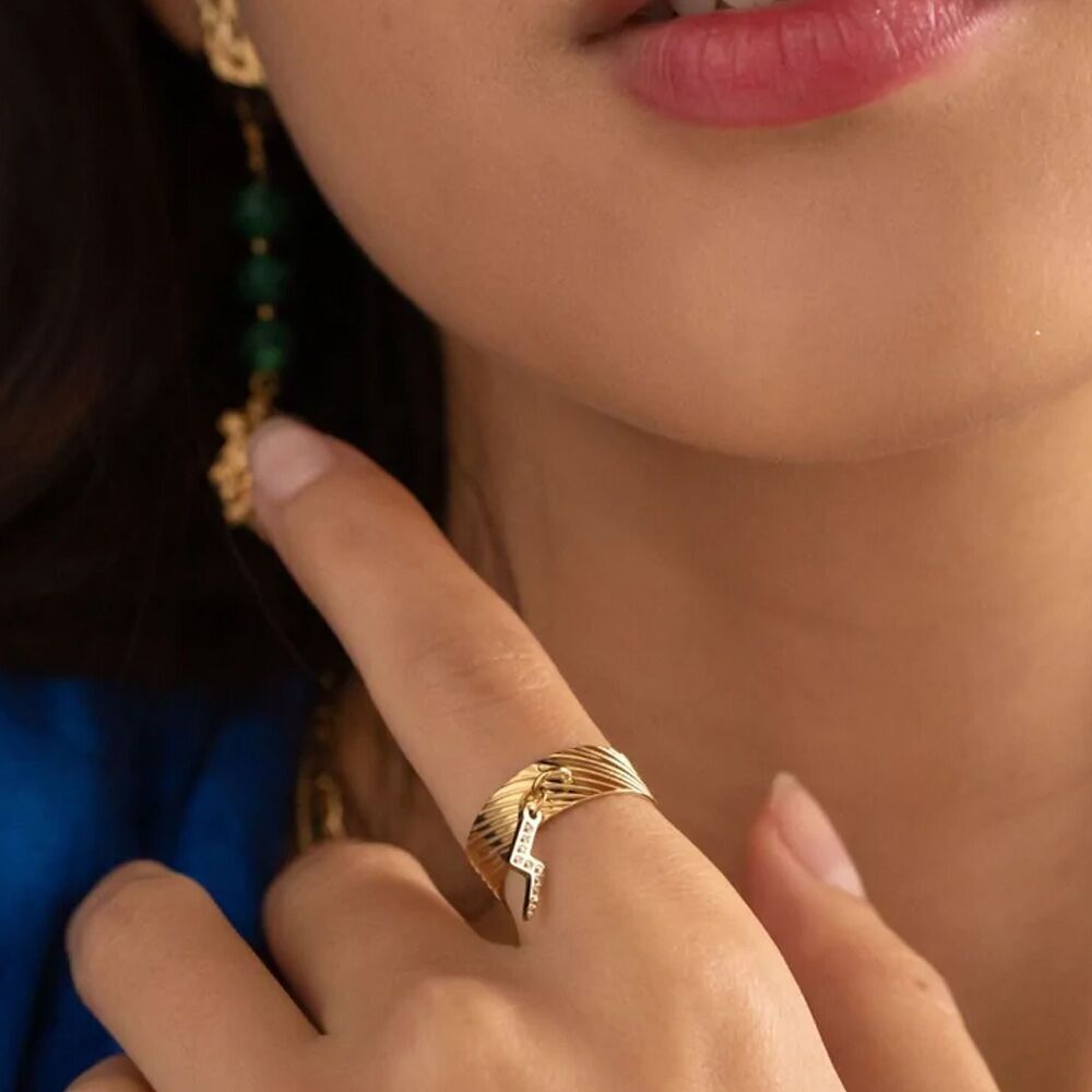 Flash-Ring – aus Edelstahl mit Flash-Anhänger, besetzt mit Zirkoniumoxiden