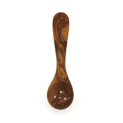 Mini cazzuola con fori lunghezza 16 cm in legno d'ulivo