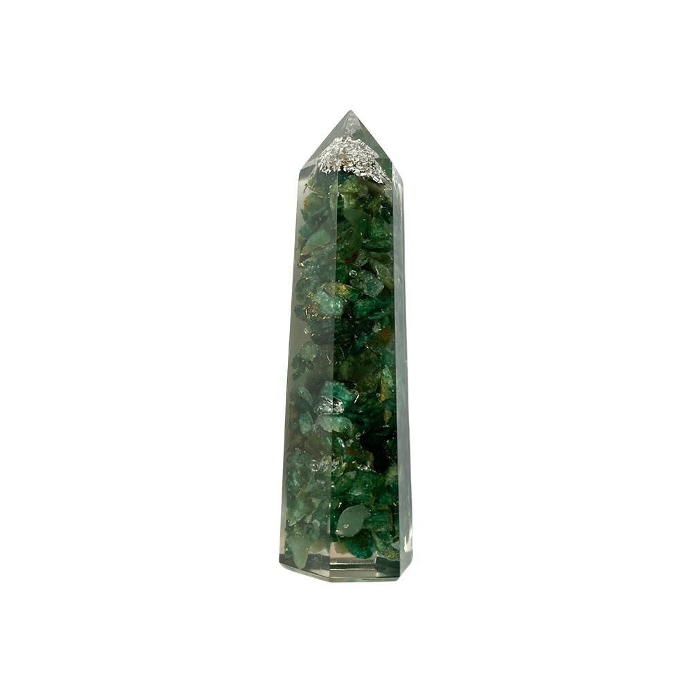 Torre dell'obelisco di orgonite - 8x2x2 cm - Avventurina verde