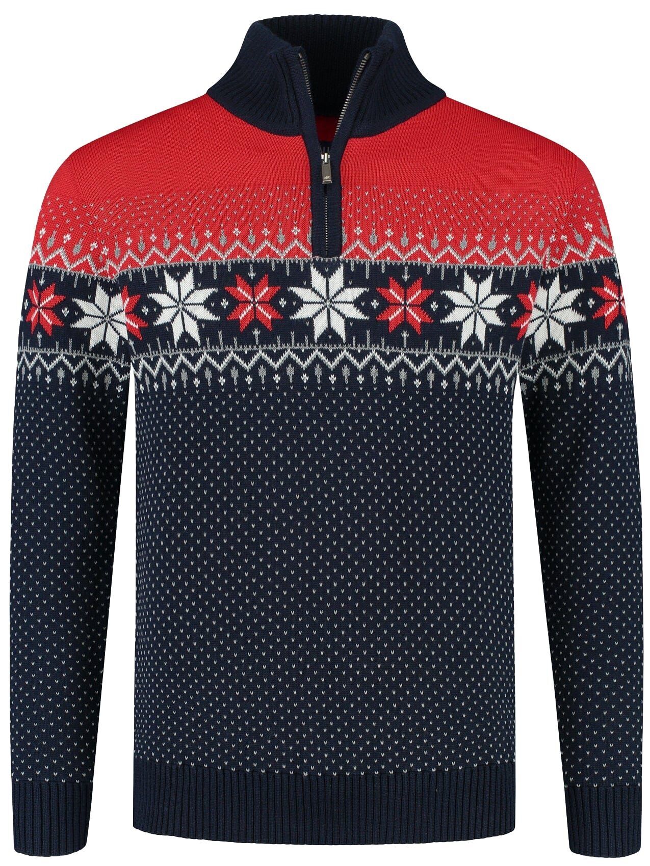 Jersey noruego para hombre Merino, rojo y azul