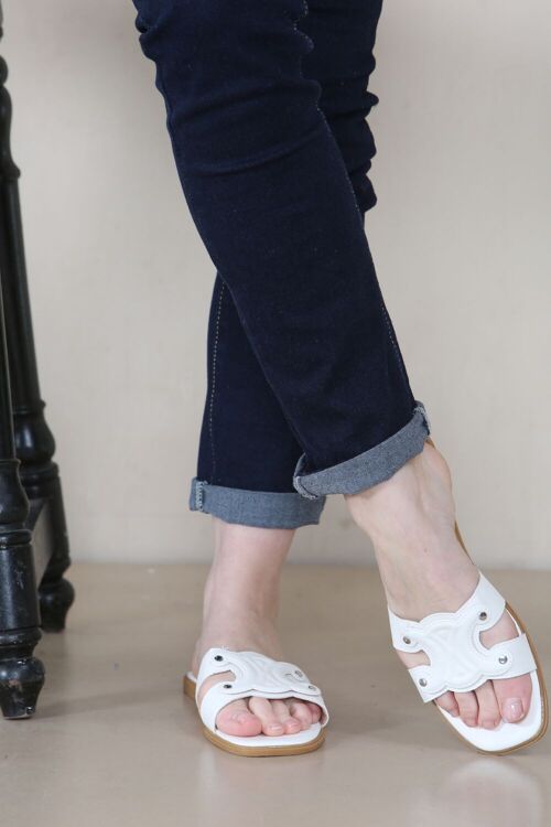 White PU Designer Slider Sandals