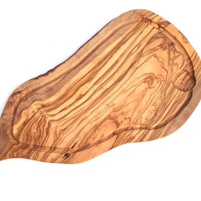 Planche à découper avec poignée et rainure en bois d'olivier
