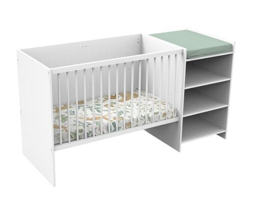 Lit bébé combiné 120x60 évolutif en 90x190 en bois blanc - FIRST