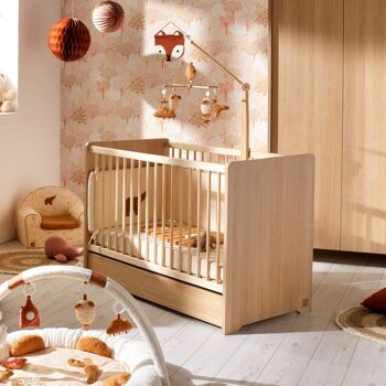Lit bébé 120 x 60 avec têtes de lit arrondies en bois décor chêne miel - CANNELLE 3
