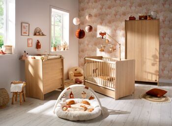 Lit bébé 120 x 60 avec têtes de lit arrondies en bois décor chêne miel - CANNELLE 4