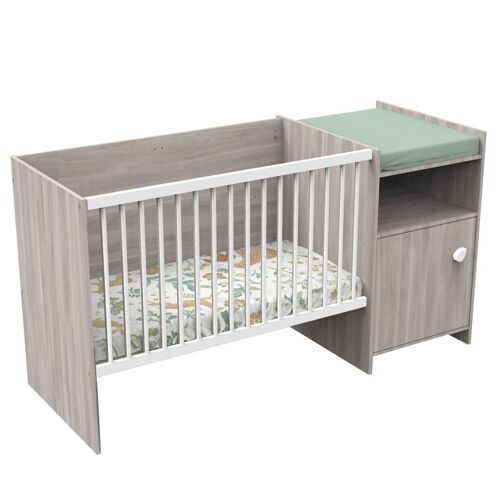 Lit bébé combiné 120x60 évolutif en 90x190 en décor bois avec commode à langer 1 porte - UP