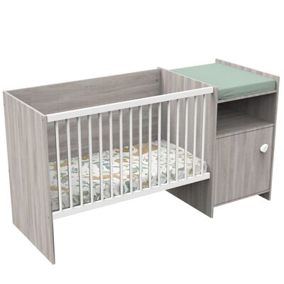 Combined baby bed 120x60 scalable to 90x190 in wood decor with 1-door changing chest - UP