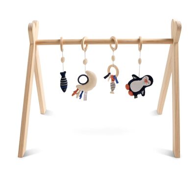 Aktivitätsbogen aus Holz mit 4 Spielzeugen – BABY SAILOR