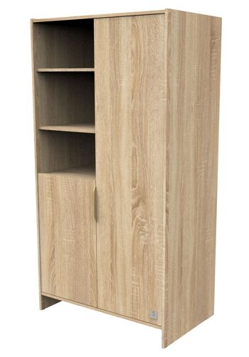 Armoire 2 portes et 3 niches avec poignées dorées décor chêne doré - AZUR 2