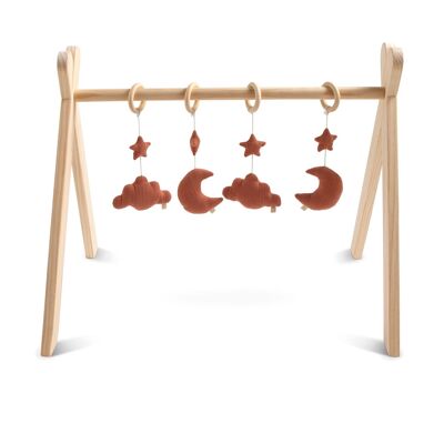 Wooden activity arch with 4 toys - UNI TERRACOTTA
