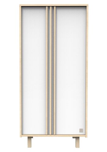 Armoire 2 portes en décor chêne velours et blanc avec appliques en bois - NATURE 1