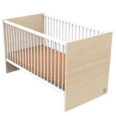 Extendable bed 140x70 - Little Big Bed in wood with velvet oak decor and white balusters - NATURE