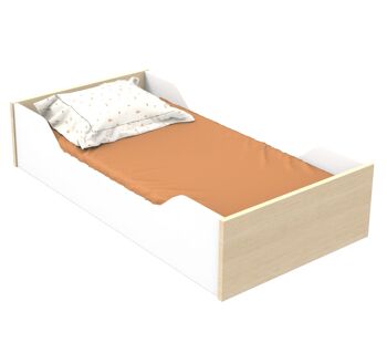 Lit évolutif 140x70 - Little Big Bed en bois décor chêne velours et balustres blancs - NATURE 2