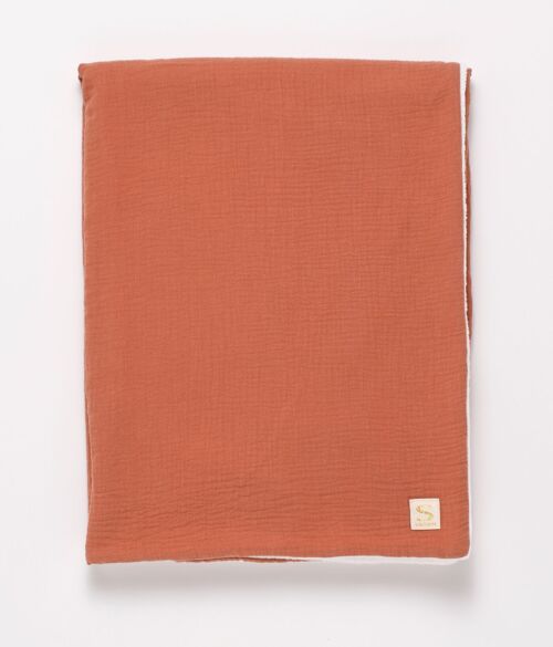 Couverture bébé en gaze de coton et polaire - UNI TERRACOTTA