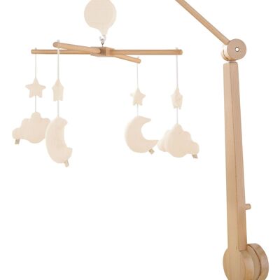 Móvil musical de madera para bebé con 4 juguetes - UNI VAINILLA