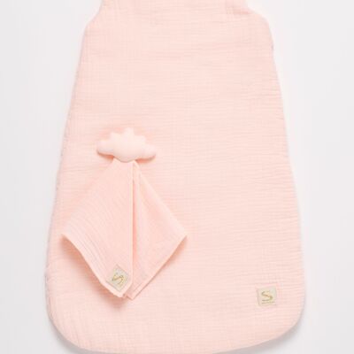 Baby winter sleeping bag in double cotton gauze and its handkerchief comforter - UNI PETALE