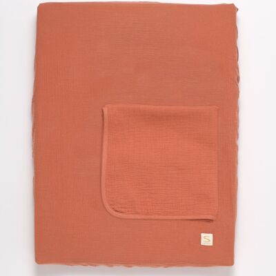 Changing mat with its double cotton gauze cover and towel - UNI TERRACOTTA