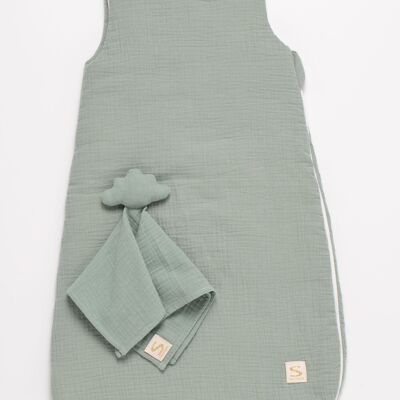 Baby winter sleeping bag in double cotton gauze and its handkerchief comforter - UNI SAUGE