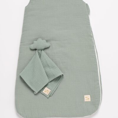 Saco de dormir de invierno para bebé en doble gasa de algodón y su edredón con pañuelo - UNI SAUGE