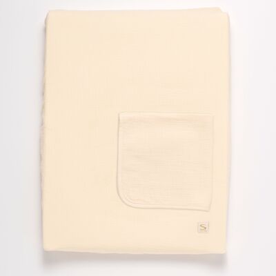 Changing mat with its double cotton gauze cover and towel - UNI VANILLA