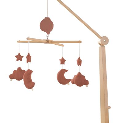 Wooden baby musical mobile with 4 toys - UNI TERRACOTTA