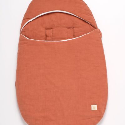 Baby nest with 5 ties in double cotton gauze - UNI TERRACOTTA
