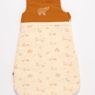 Winter baby sleeping bag with bear embroidery in double cotton gauze - ORSINO