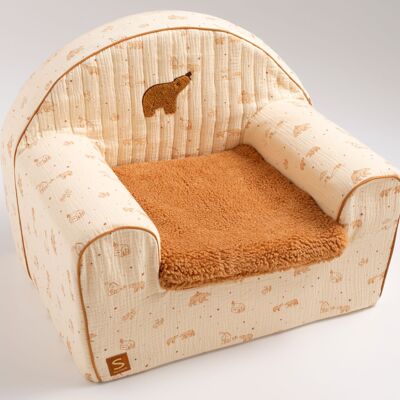 Fauteuil club enfant en gaze de coton et sherpa - ORSINO