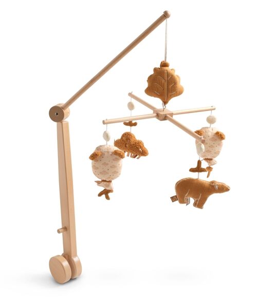 Mobile musical en bois avec jouets ours en gaze de coton - ORSINO