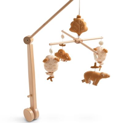 Mobile musical en bois avec jouets ours en gaze de coton - ORSINO