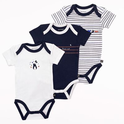 Short-sleeved crossed baby bodysuits Pack of 3 - BABY SAILOR