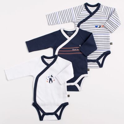 Long-sleeved crossover baby bodysuits Pack of 3 - BABY SAILOR