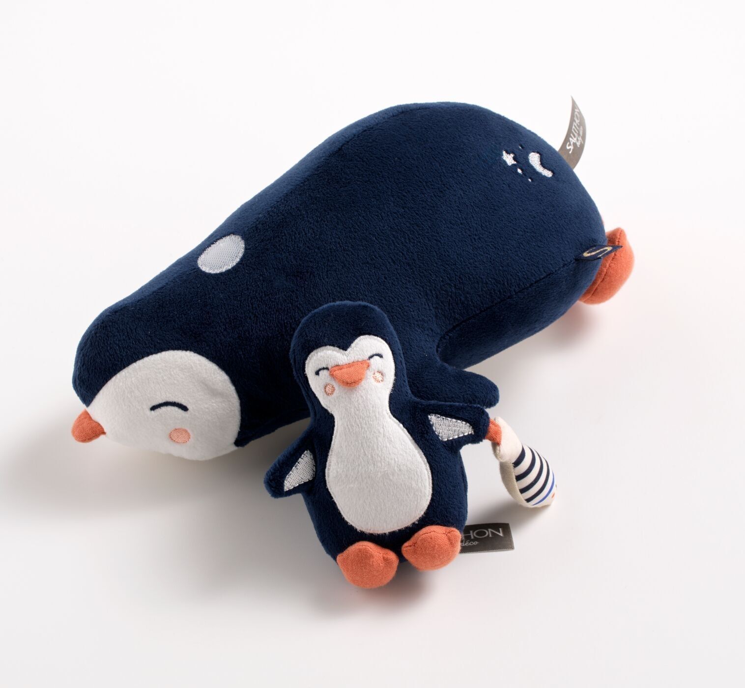 Les Déglingos Ptipotos – Pingouin Maman Et Bébé – Peluche Ultra Douce 2 En 1 – Cadeau De Naissance Ou Noël – 24 Cm – Menthe Et Blanc