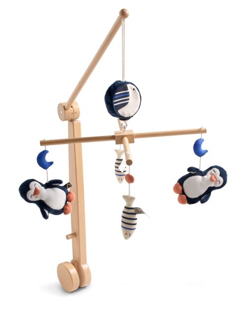 Mobile musical en bois avec jouets pingouin - BABY SAILOR
