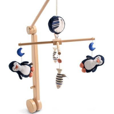 Mobile musical en bois avec jouets pingouin - BABY SAILOR