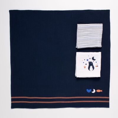 Swaddles 70x70cm in organic cotton box of 3 - BABY SAILOR