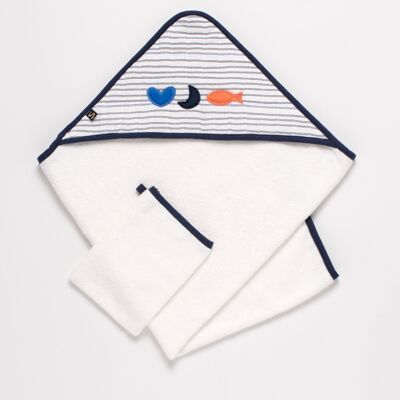 Bath cape and glove in double cotton gauze and sponge - BABY SAILOR