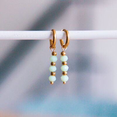 Stainless steel hoop earrings with facets - mint