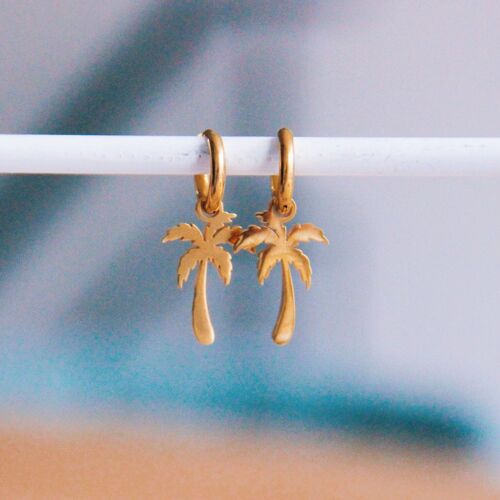 Stainless steel hoop earrings with palm tree - gold