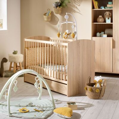 Lettino per bambini 120 x 60 con testiere arrotondate in legno decoro rovere dorato - AZUR