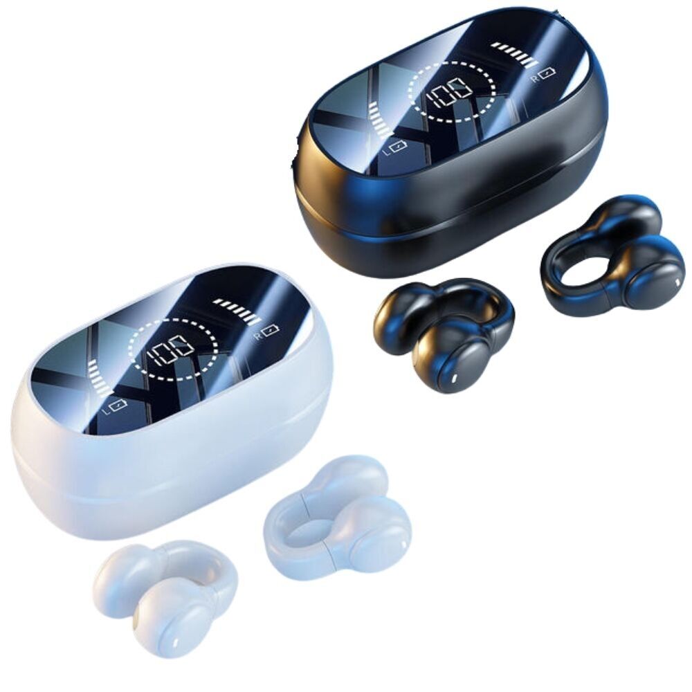 Cuffie Bluetooth wireless con clip auricolare con custodia di ricarica e display digitale