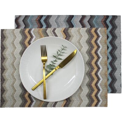 Placemat 6 set rectangular faux leather zigzag grey brown