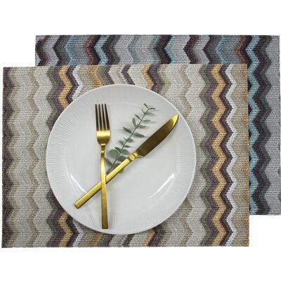 Placemat 6 set rectangular faux leather zigzag grey brown