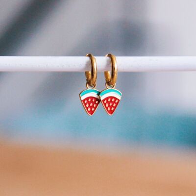 Stainless steel hoop earrings with watermelon