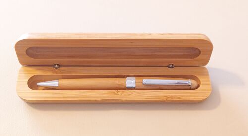 Classic Bamboo Ballpoint Pen in a matching wooden holder box.